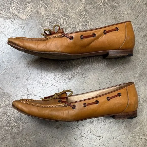 *vintage Manolo Blahnik tan brown leather flat loafers - Picture 4 of 6